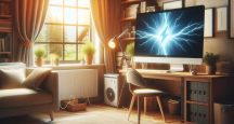 electric energy powering computer in household AI image